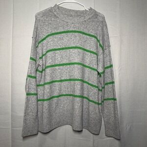 Aerie Striped Crewneck Sweater XS Gray Green Relaxed Fit Knit Pullover